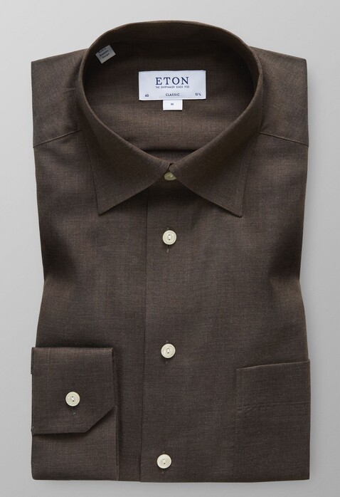 Eton Herringbone Flannel Shirt Brown