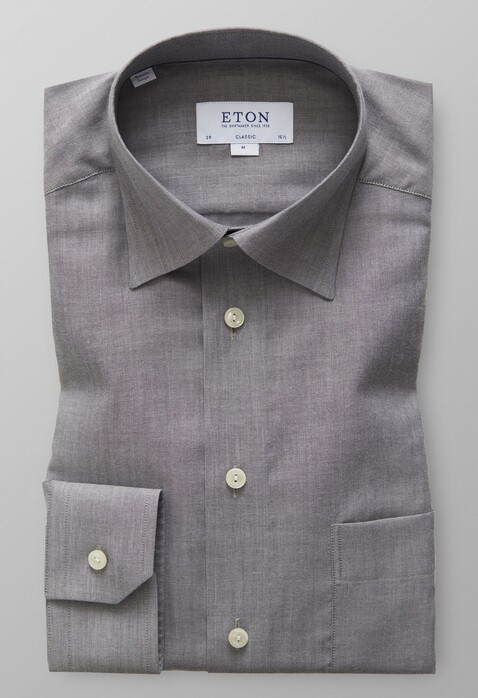 Eton Herringbone Flannel Shirt Mid Grey