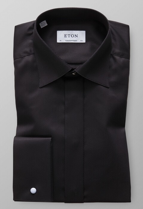 Eton Herringbone Fly Front Evening Overhemd Zwart