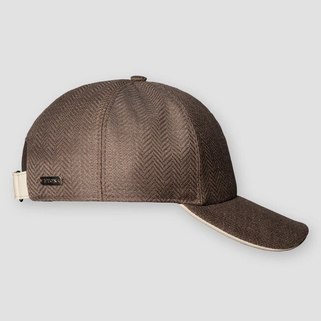 Eton Herringbone Linen Wool Baseball Cap Brown