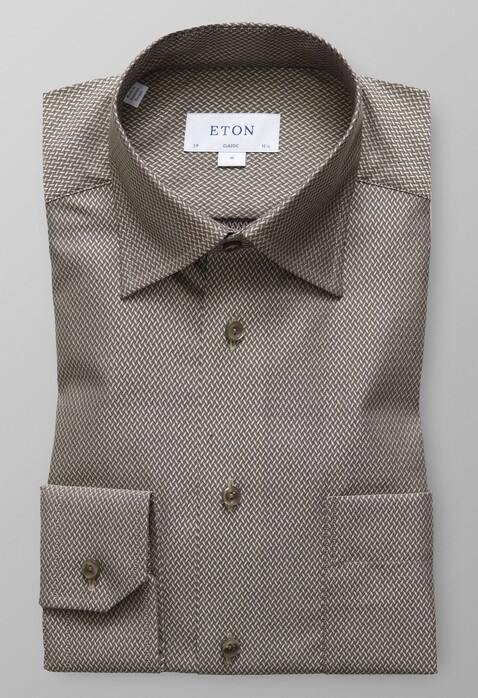 Eton Herringbone Signature Twill Overhemd Diep Bruin