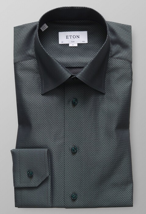 Eton Herringbone Signature Twill Overhemd Donker Groen