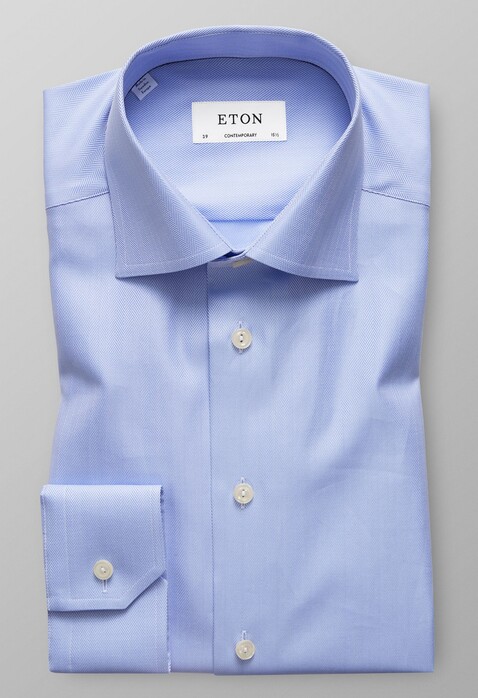Eton Herringbone Signature Twill Shirt Light Blue
