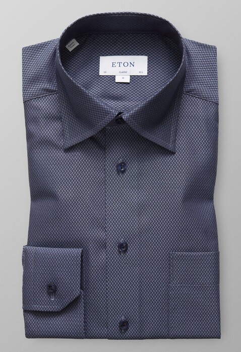 Eton Herringbone Signature Twill Shirt Mid Blue