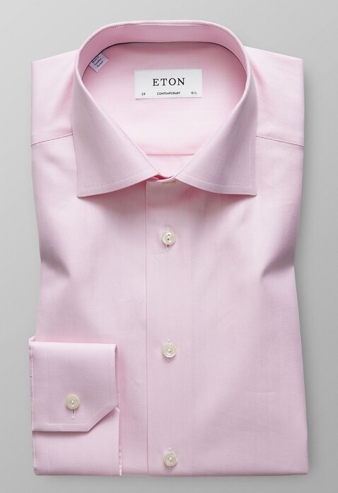 Eton Herringbone Signature Twill Shirt Pink