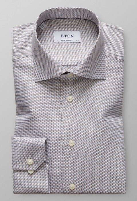 Eton Herringbone Textured Twill Shirt Brown