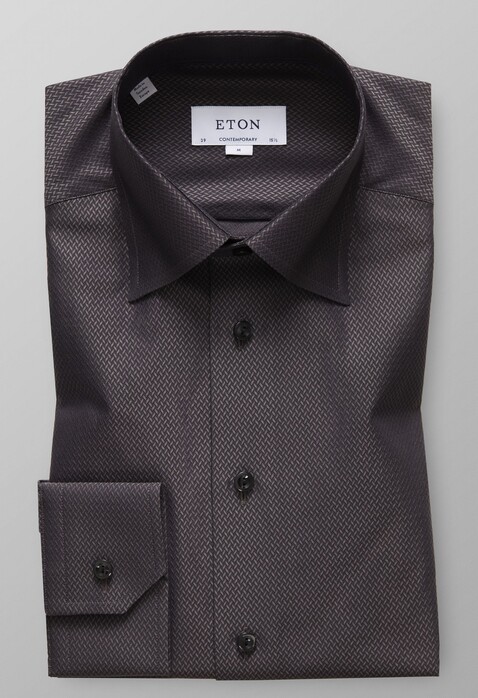 Eton Herringbone Twill Overhemd Bruin