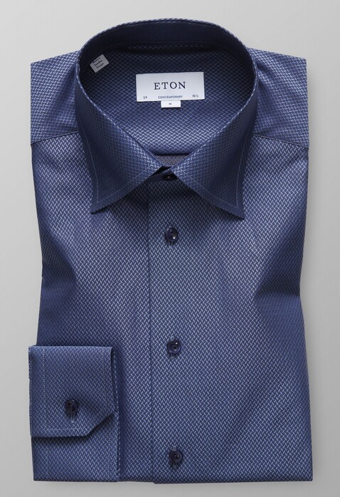 Eton Herringbone Twill Overhemd Donker Blauw