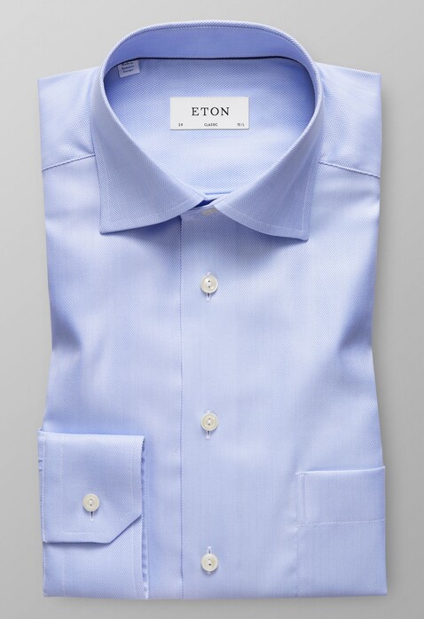 Eton Herringbone Twill Overhemd Licht Blauw
