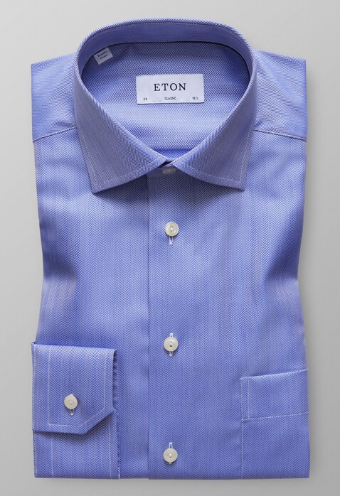 Eton Herringbone Twill Shirt Deep Blue Melange