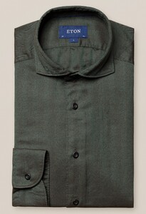Eton Herringbone Woven Pattern Soft Brushed Lightweight Flannel Shirt Dark Green