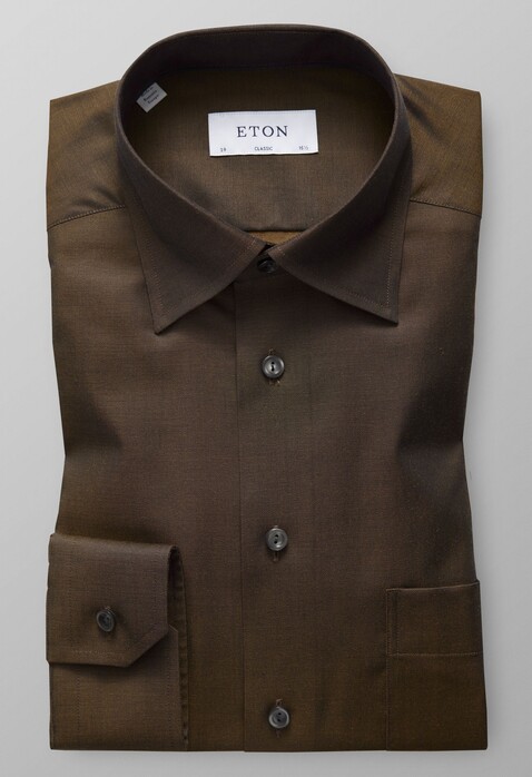 Eton Hidden Button Down Shirt Dark Brown Melange