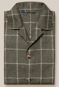 Eton Hopsack Weave Check Wool Silk Linnen Overshirt Donker Groen