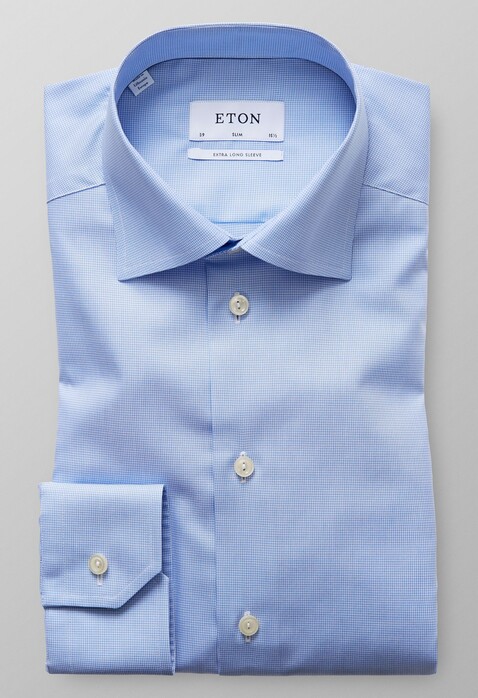 Eton Hounds Tooth Mouwlengte 7 Slim Fit Shirt Pastel Blue Melange