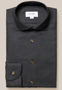 Eton Houndstooth Brushed Merino Wool Mother of Pearl Buttons Overhemd Zwart