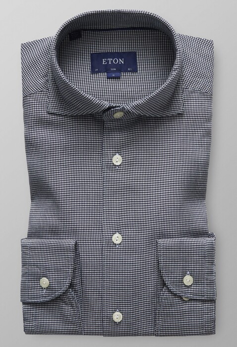 Eton Houndstooth Cotton-Tencel Shirt Dark Navy