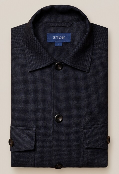 Eton Houndstooth Cotton-Wool-Cashmere Flanel Overshirt Dark Navy