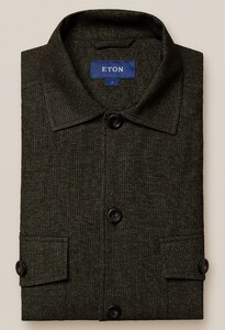 Eton Houndstooth Cotton-Wool-Cashmere Flannel Overshirt Dark Green
