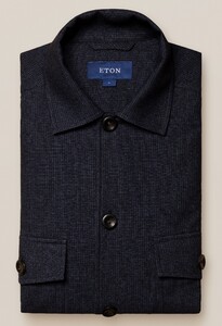 Eton Houndstooth Cotton-Wool-Cashmere Flannel Overshirt Dark Navy