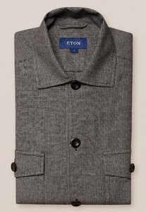 Eton Houndstooth Cotton-Wool-Cashmere Flannel Overshirt Grey