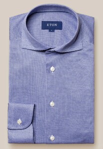 Eton Houndstooth Filo di Scozia King Knit Overhemd Donker Blauw
