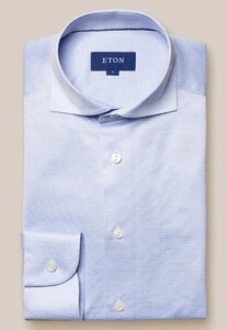 Eton Houndstooth Filo di Scozia King Knit Overhemd Licht Blauw