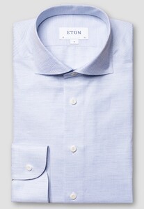 Eton Houndstooth Linen Cotton Blend Shirt Light Blue