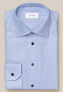 Eton Houndstooth Signature Twill Overhemd Midden Blauw