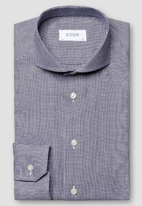 Eton Houndstooth Twill Shirt Dark Evening Blue