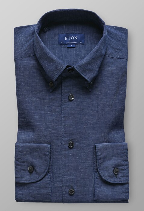 Eton Indigo Dyed Button Down Shirt Dark Blue Extra Melange