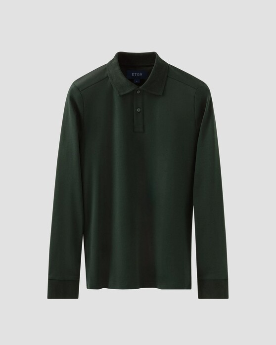 Eton Interlock Long Sleeve Organic Supima Cotton Jersey Polo Donker Groen