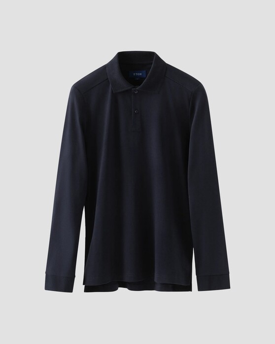 Eton Interlock Long Sleeve Organic Supima Cotton Jersey Polo Navy