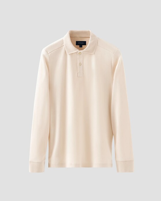 Eton Interlock Long Sleeve Organic Supima Cotton Jersey Polo Off White