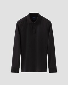 Eton Interlock Long Sleeve Organic Supima Cotton Jersey Polo Zwart
