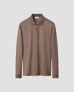 Eton Interlock Long Sleeve Organic Supima Cotton Jersey Poloshirt Brown