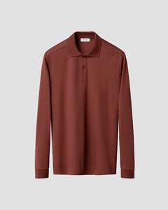 Eton Interlock Long Sleeve Organic Supima Cotton Jersey Poloshirt Dark Red
