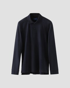 Eton Interlock Long Sleeve Organic Supima Cotton Jersey Poloshirt Navy