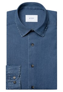 Eton Italian Woven Cotton Denim Subtle Stretch Overhemd Denim Blue