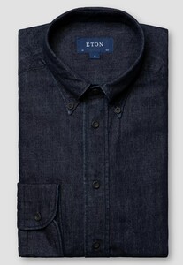 Eton Italian-Woven Denim Twill Soft Garment Washed Shirt Navy