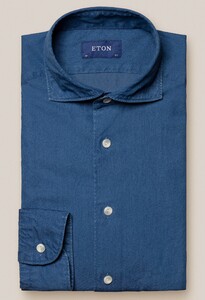 Eton Italian Woven Indigo Dyed Lightweight Denim Shirt Dark Evening Blue