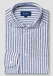 Eton Italian Woven Wide Striped Organic Lightweight Linen Shirt Blue