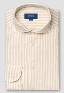 Eton Italian Woven Wide Striped Organic Lightweight Linnen Overhemd Beige