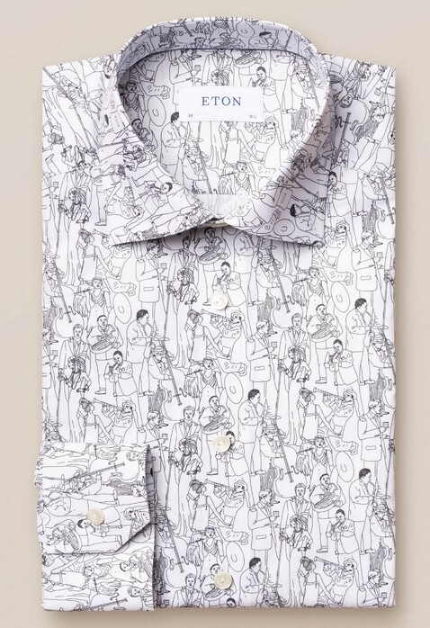 Eton Jaz Line-Drawing Signature Twill Shirt White