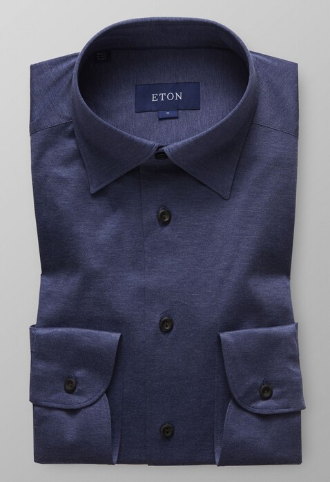 Eton Jersey Button Under Overhemd Donker Blauw Melange