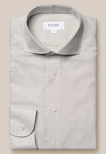 Eton Katoen Linnen Plain Weave Mother of Pearl Buttons Overhemd Beige
