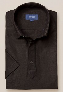 Eton Katoen Linnen Poloshirt Zwart Melange