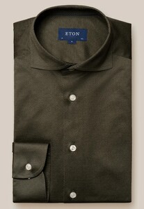 Eton King Knit Filo di Scozia Overhemd Donker Groen