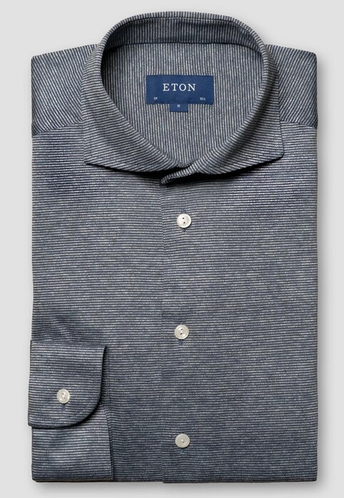Eton King Knit Filo di Scozia Yarn Fine Stripe Overhemd Navy