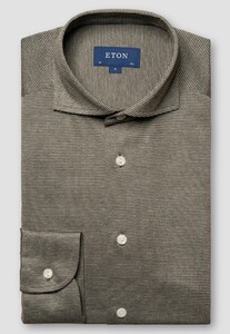 Eton King Knit Filo di Scozia Yarn Fine Stripe Shirt Dark Green