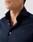 Eton King Knit Foli di Scozia Cotton Horn Effect Buttons Shirt Dark Evening Blue